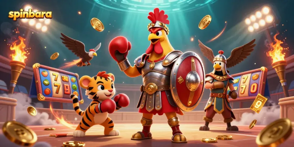 Experience exciting spins at Spinbara Casino with thrilling game visuals and energetic gladiator-themed elements.